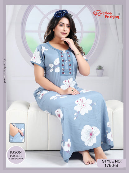 Rayon Free Size Ruchee Fashion Night Gowns Wholesaler