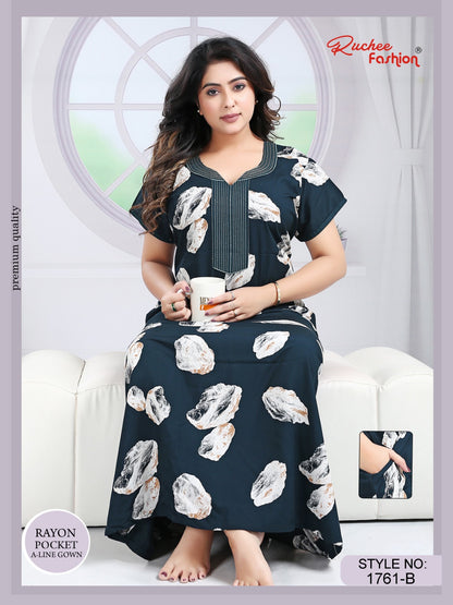 Rayon Free Size Ruchee Fashion Night Gowns Wholesaler