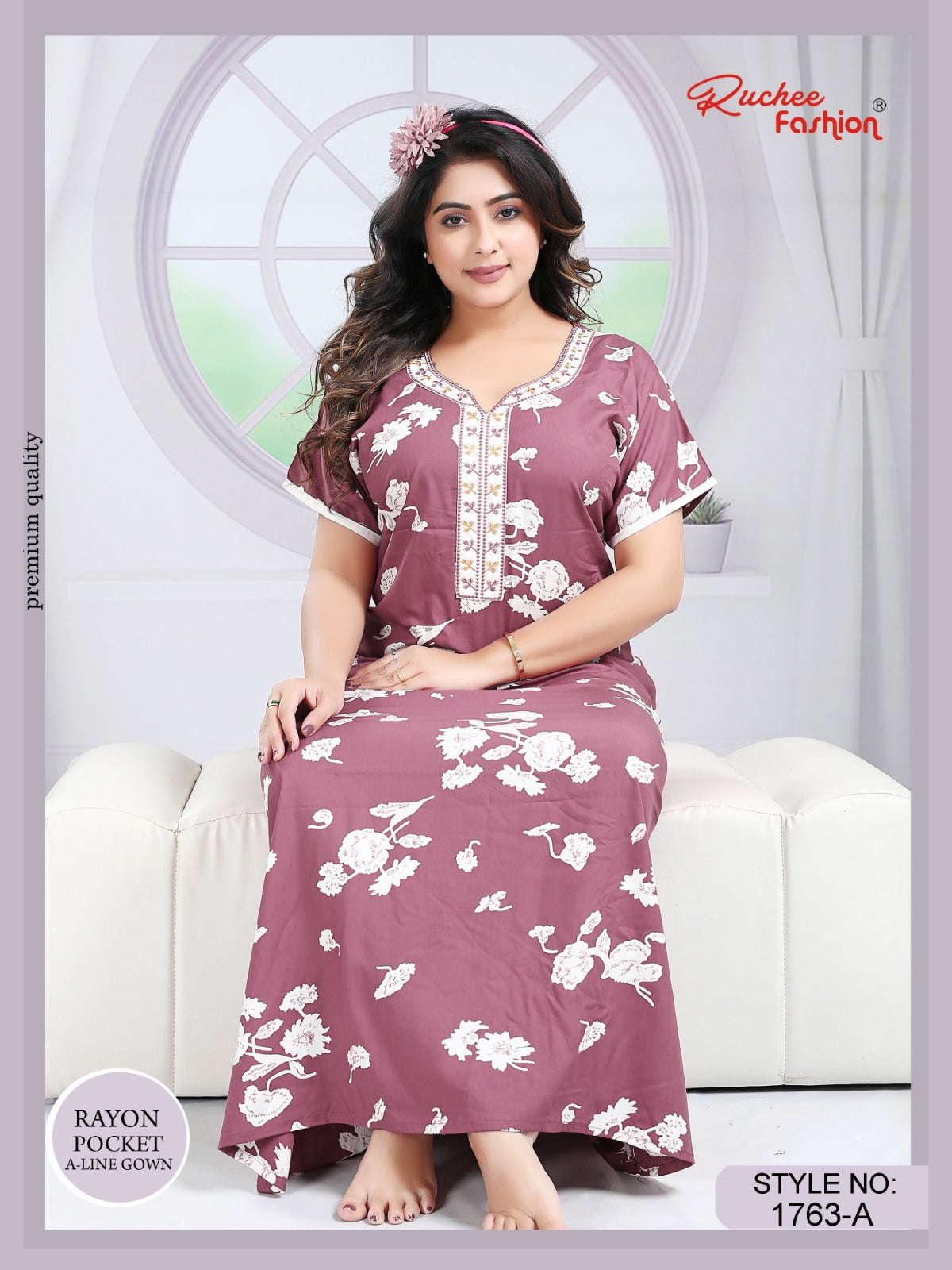 Rayon Free Size Ruchee Fashion Night Gowns Wholesaler