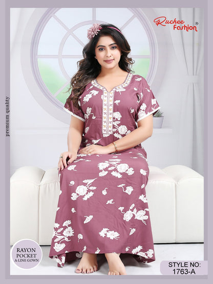 Rayon Free Size Ruchee Fashion Night Gowns Wholesaler