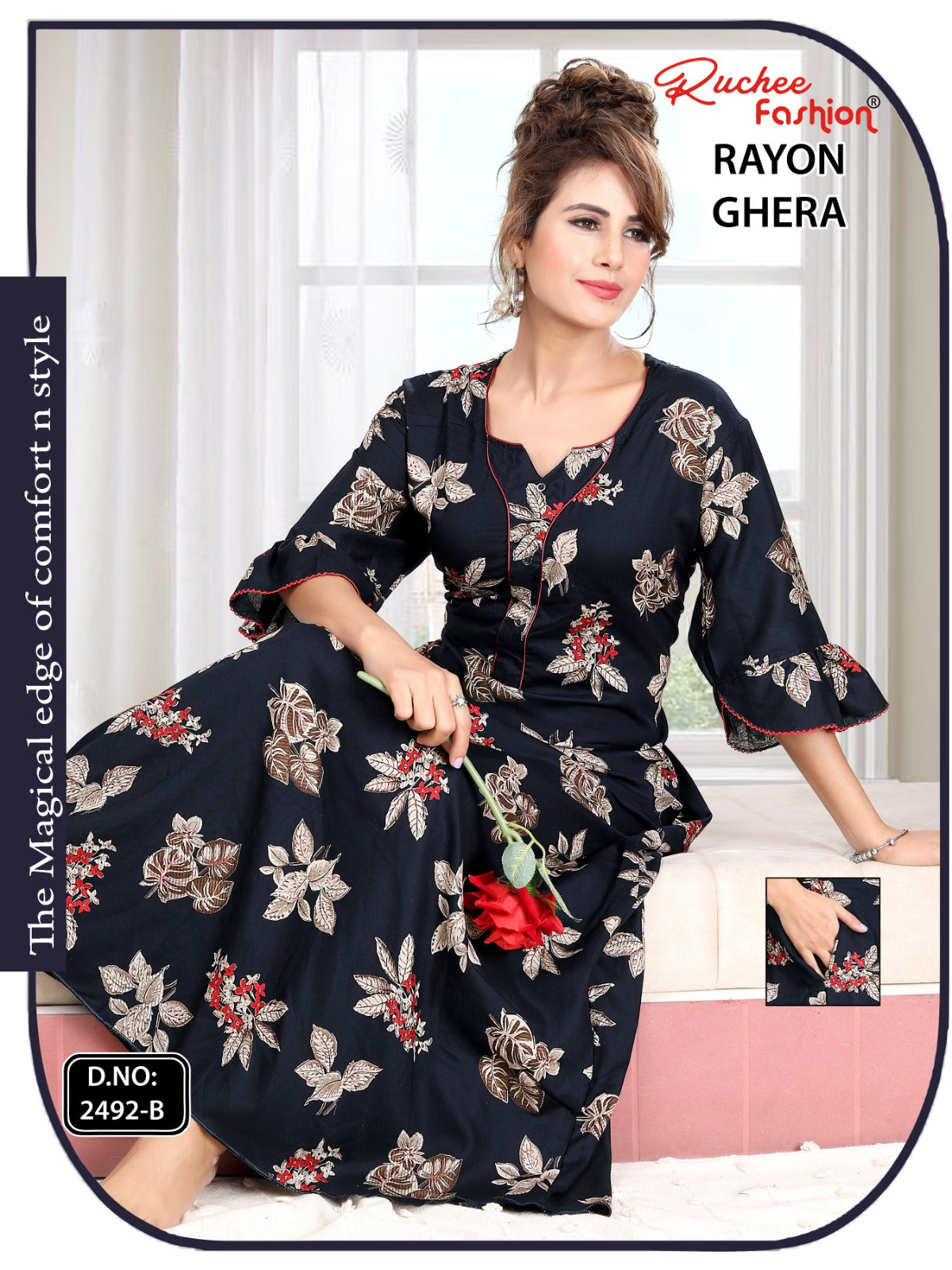 Triveni 090125 Zoya Chikan Anarkali Kurtis Wholesaler Ahmedabad