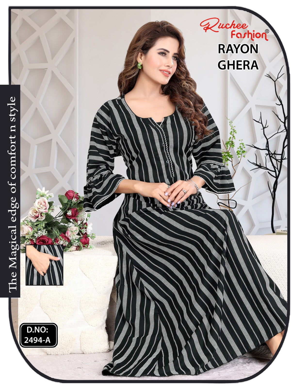 Triveni 090125 Zoya Chikan Anarkali Kurtis Wholesaler Ahmedabad
