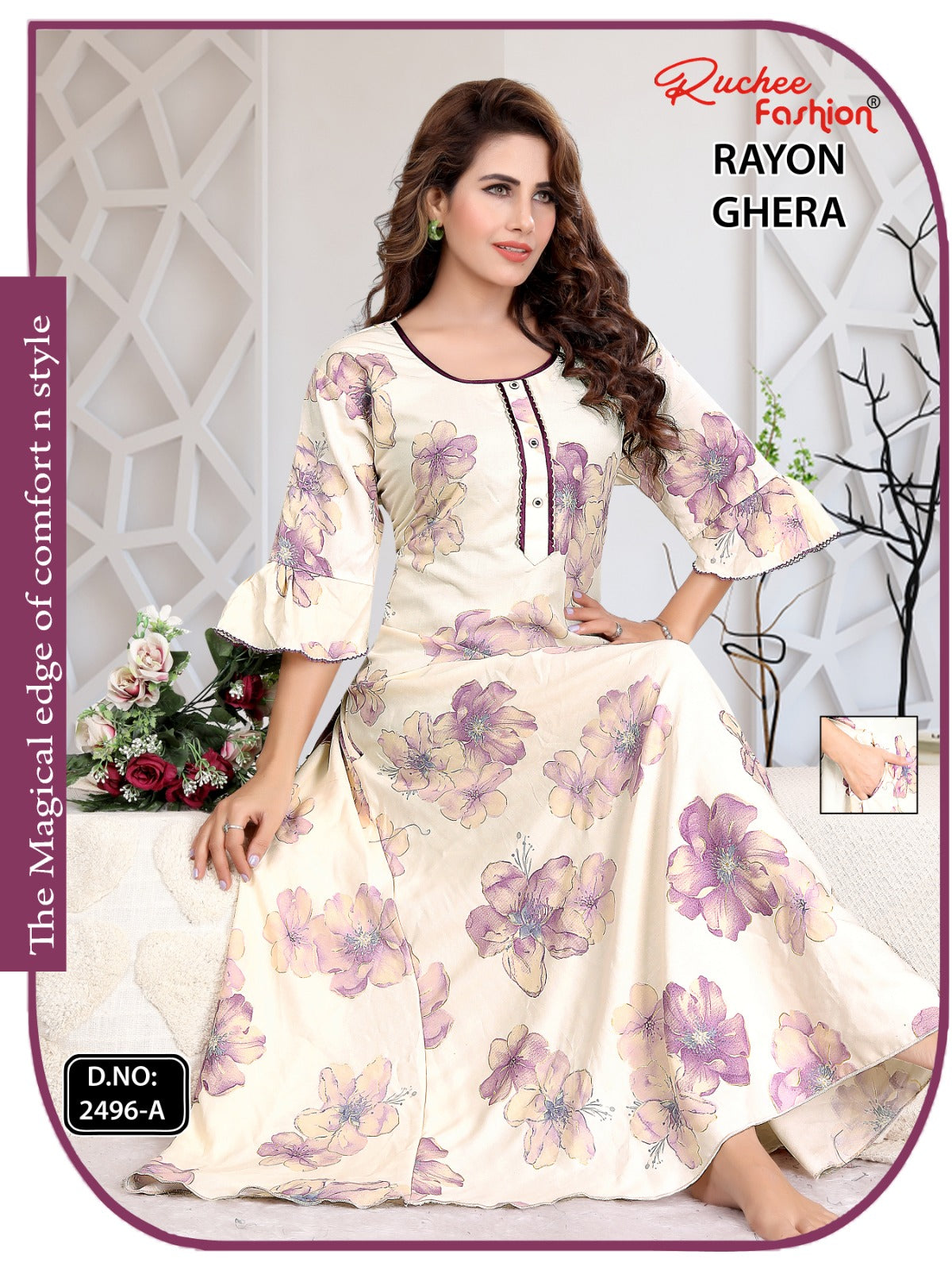 Triveni 090125 Zoya Chikan Anarkali Kurtis Wholesaler Ahmedabad