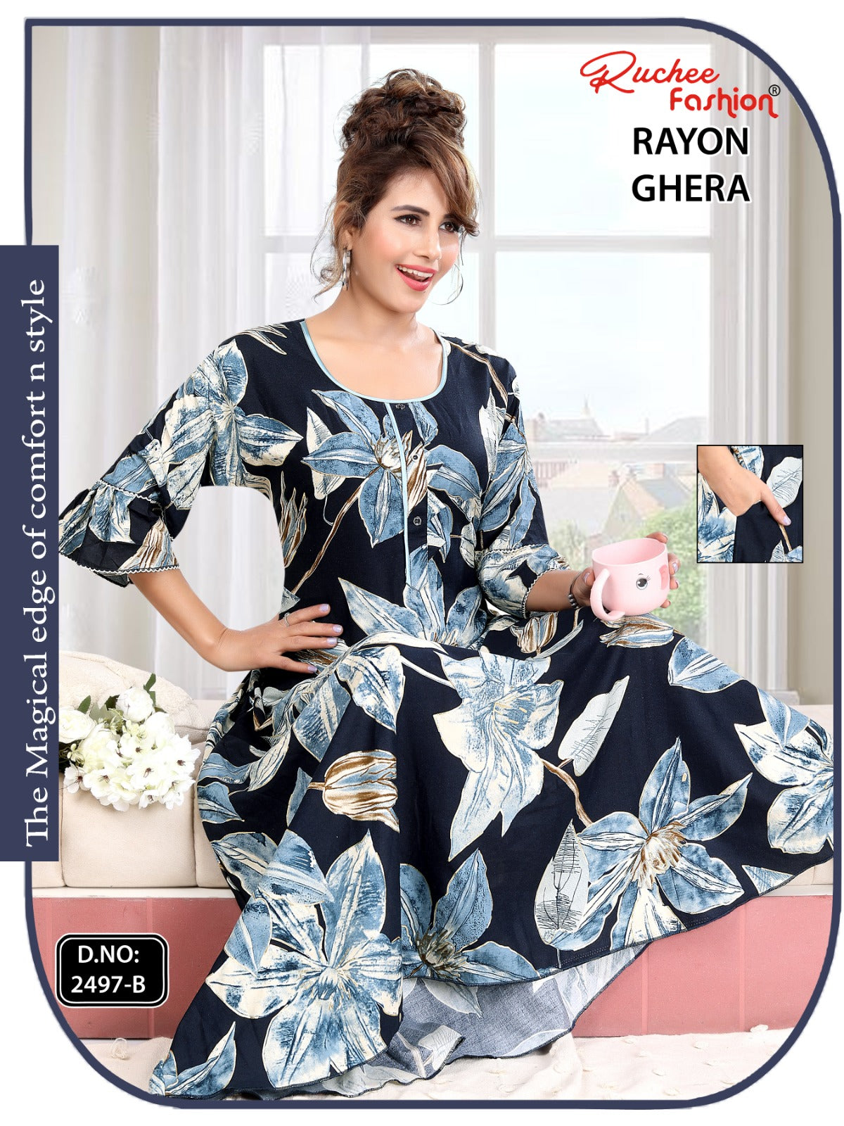 Triveni 090125 Zoya Chikan Anarkali Kurtis Wholesaler Ahmedabad