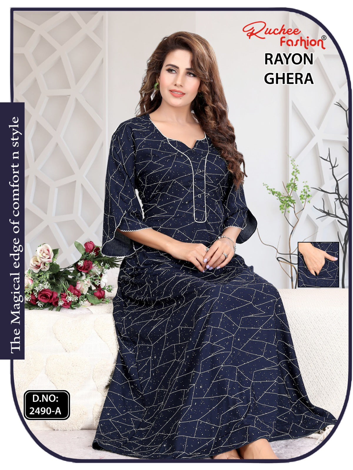 Triveni 090125 Zoya Chikan Anarkali Kurtis Wholesaler Ahmedabad