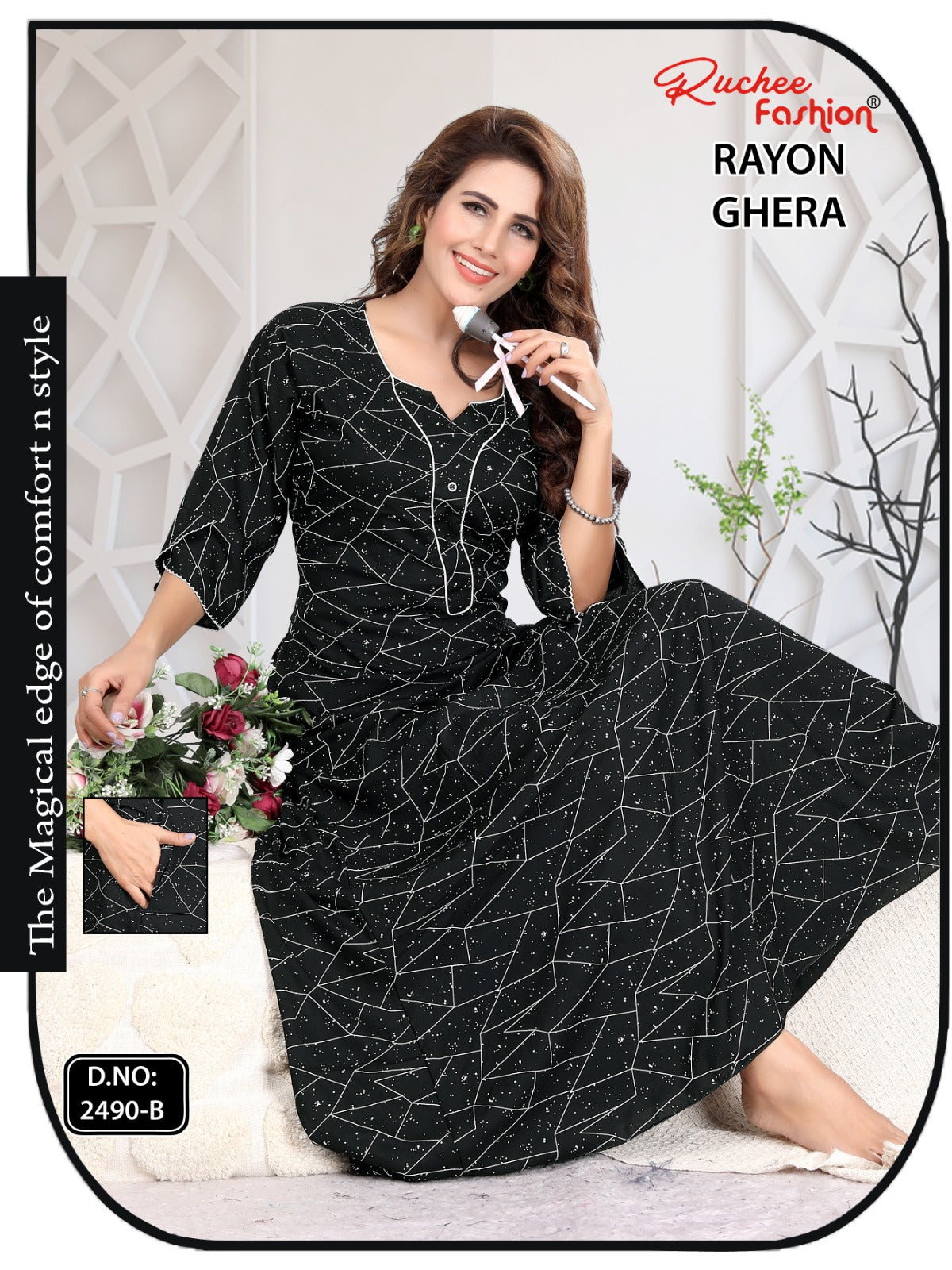 Triveni 090125 Zoya Chikan Anarkali Kurtis Wholesaler Ahmedabad