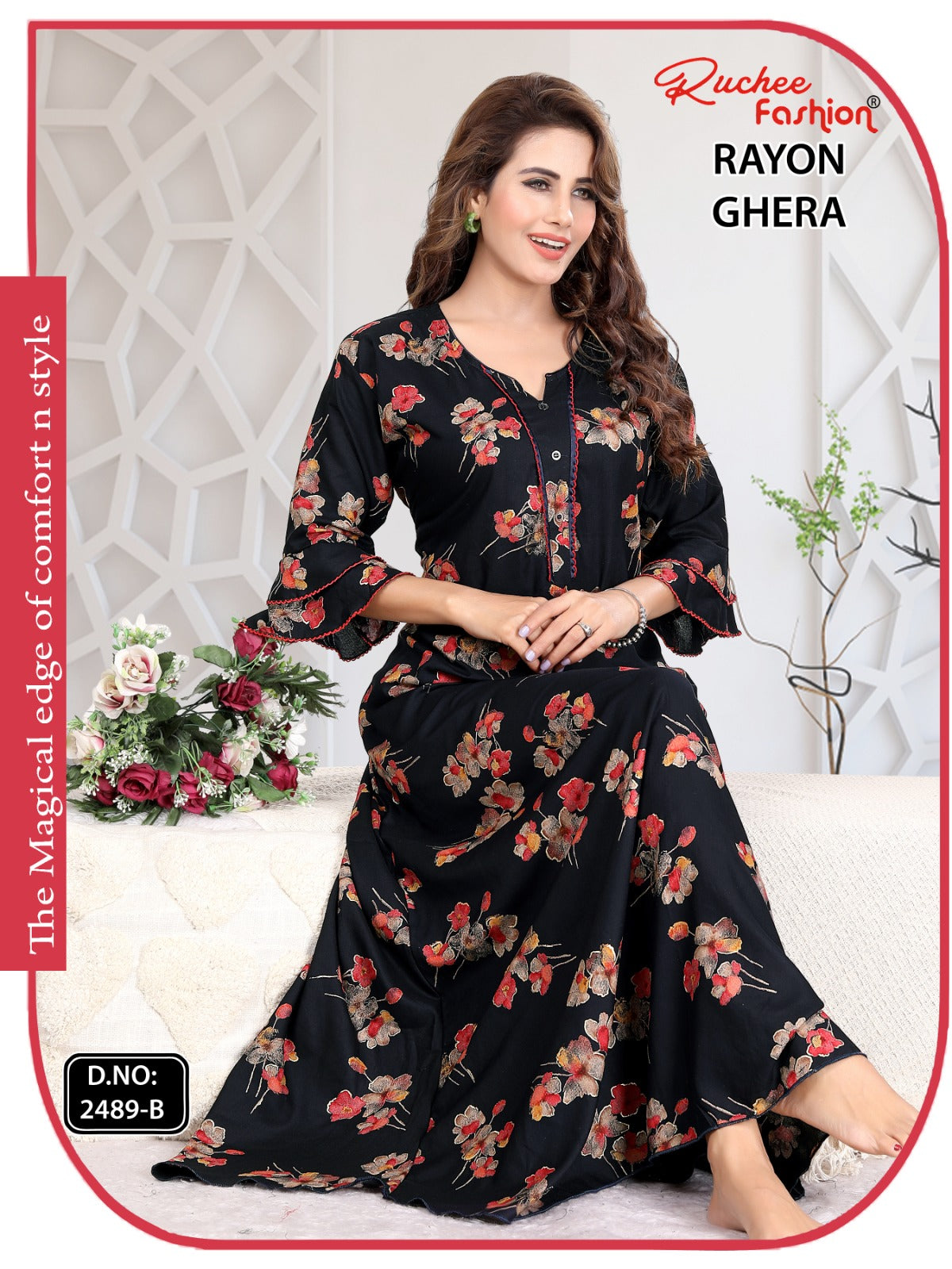 Triveni 090125 Zoya Chikan Anarkali Kurtis Wholesaler Ahmedabad