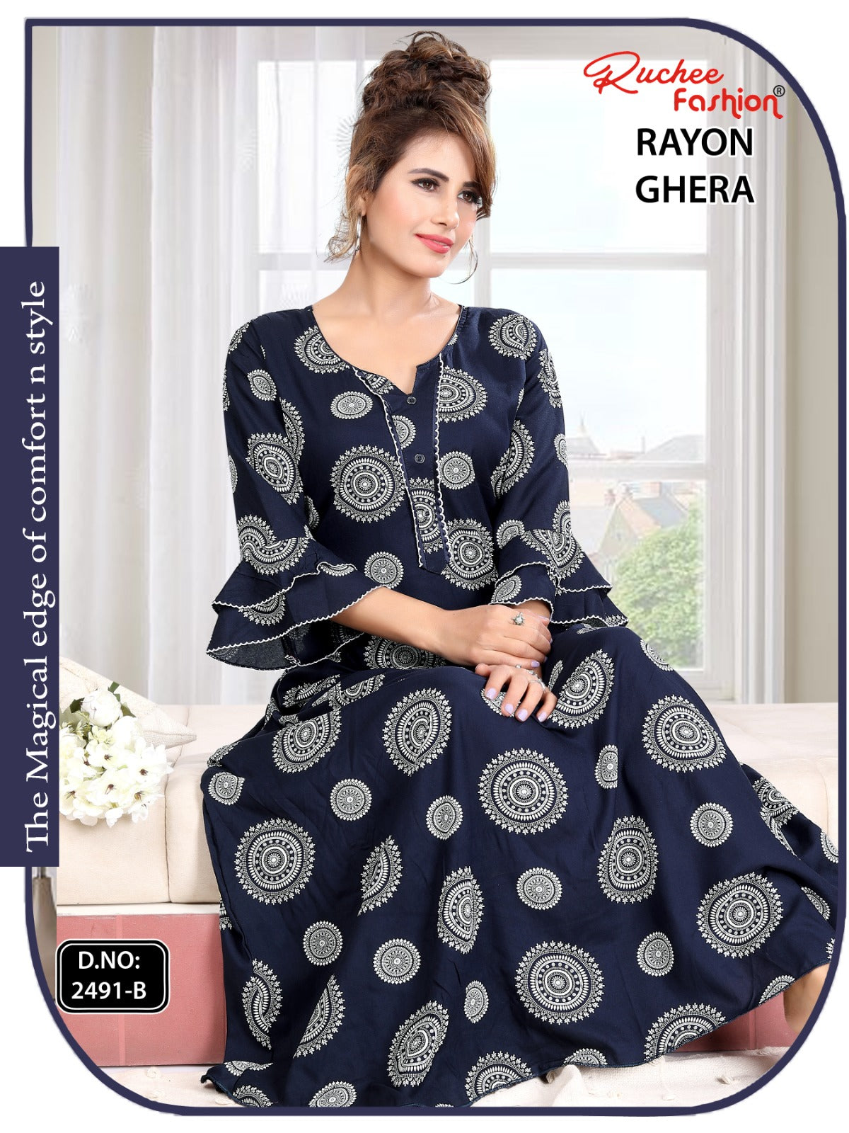 Triveni 090125 Zoya Chikan Anarkali Kurtis Wholesaler Ahmedabad