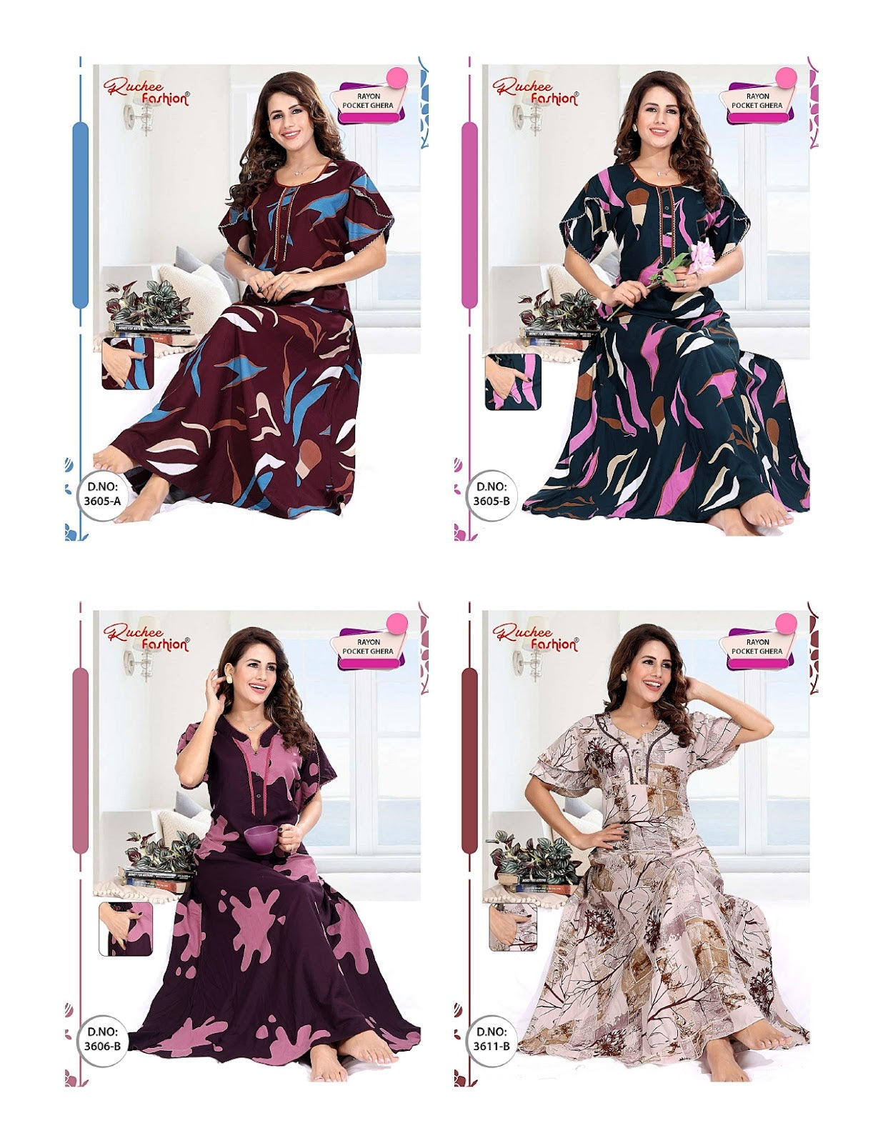 Rayon Ghera 1308 Ruchee Fashion Night Gowns Supplier