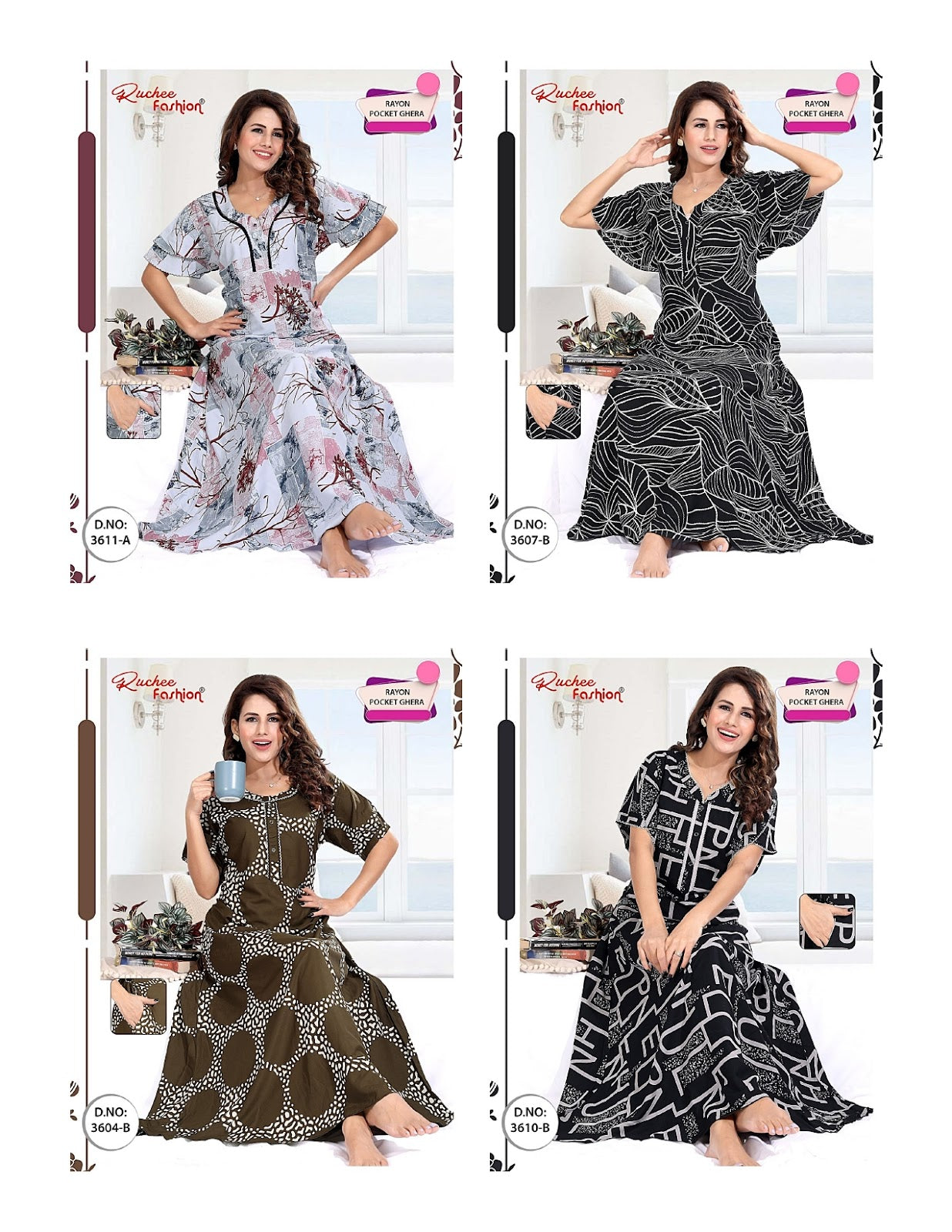 Rayon Ghera 1308 Ruchee Fashion Night Gowns Supplier