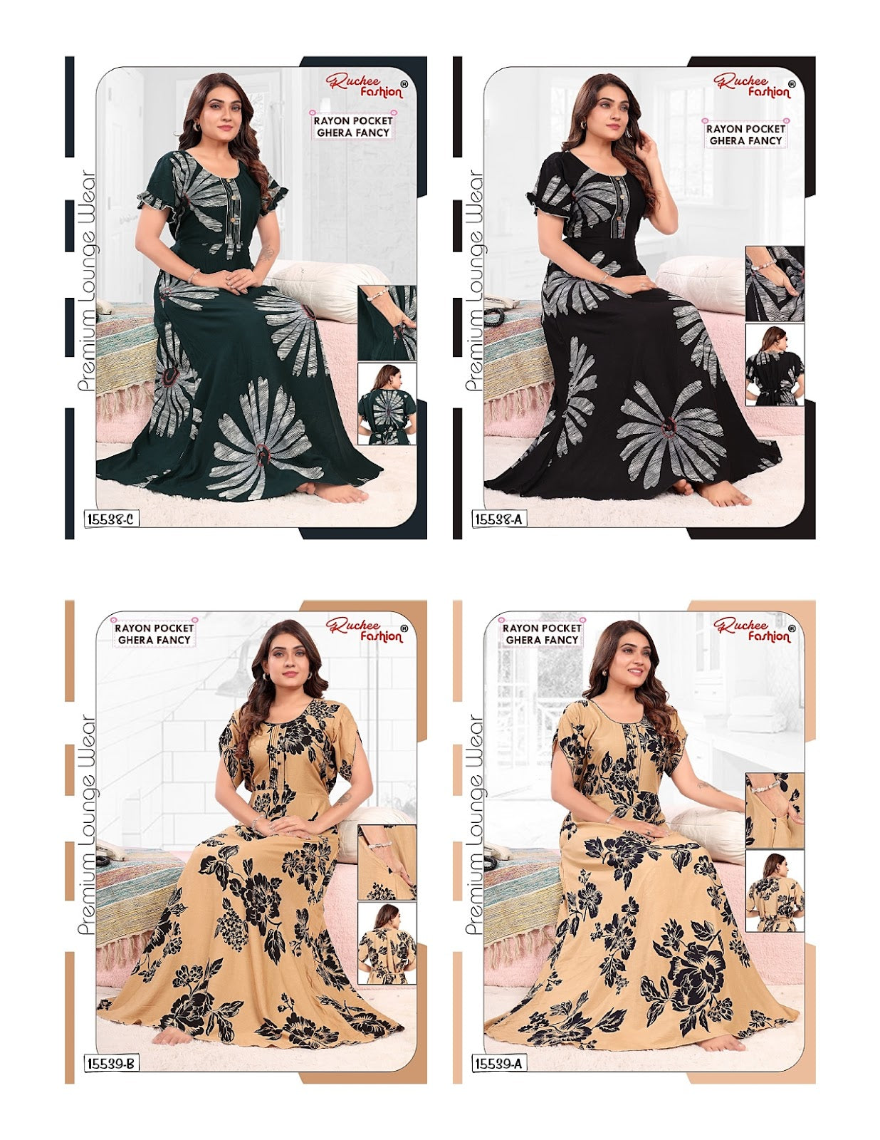 Rayon Ghera 1908 Ruchee Fashion Night Gowns Wholesaler Gujarat