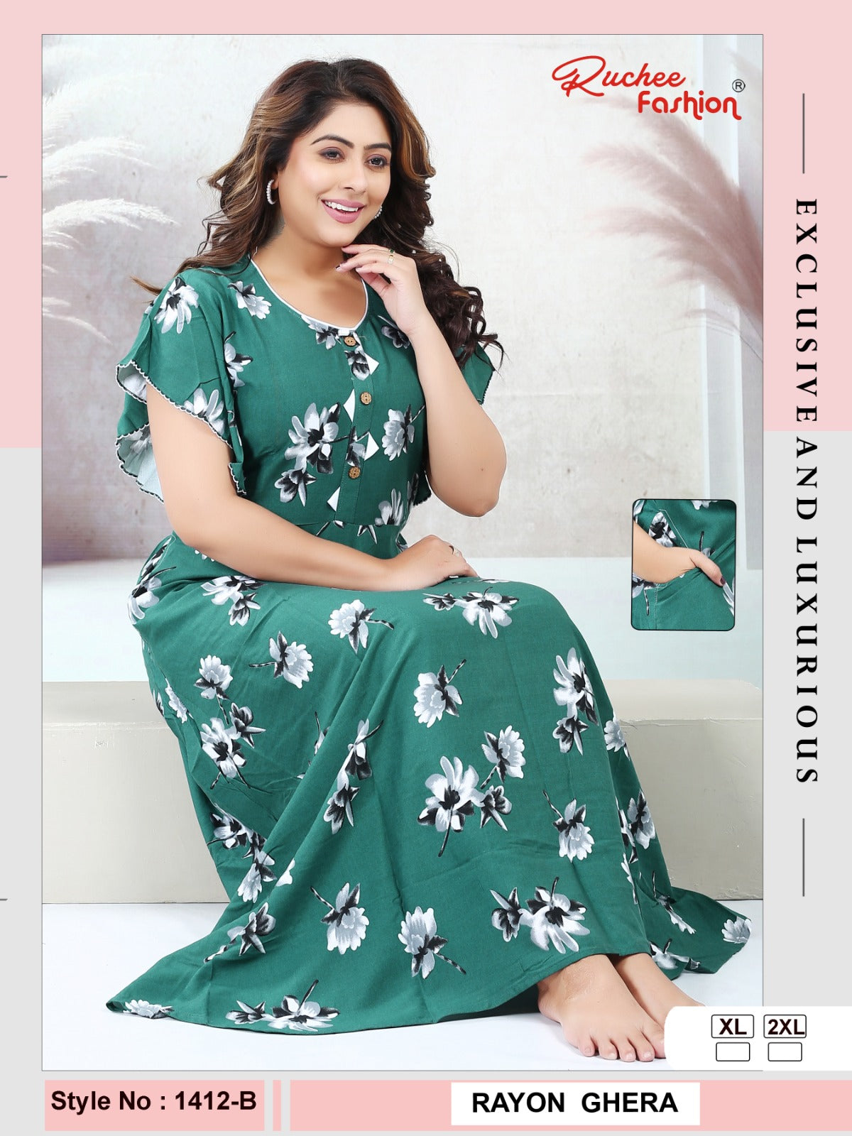 Rayon Ghera 191024 Length 57 Ruchee Fashion Night Gowns Exporter Gujarat