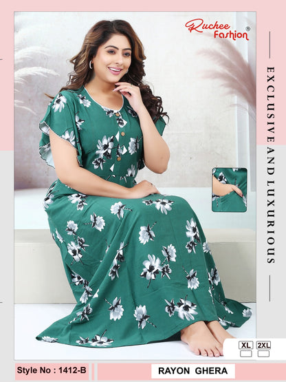 Rayon Ghera 191024 Length 57 Ruchee Fashion Night Gowns Exporter Gujarat