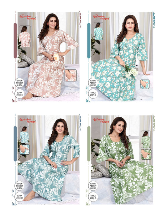 Rayon Ghera 2981-2983 Ruchee Fashion Night Gowns Exporter India