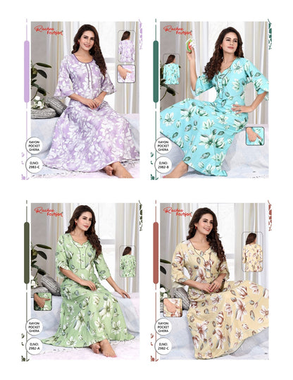 Rayon Ghera 2981-2983 Ruchee Fashion Night Gowns Exporter India