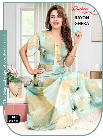 Rayon Ghera 301224 Ruchee Fashion Night Gowns Wholesaler Ahmedabad