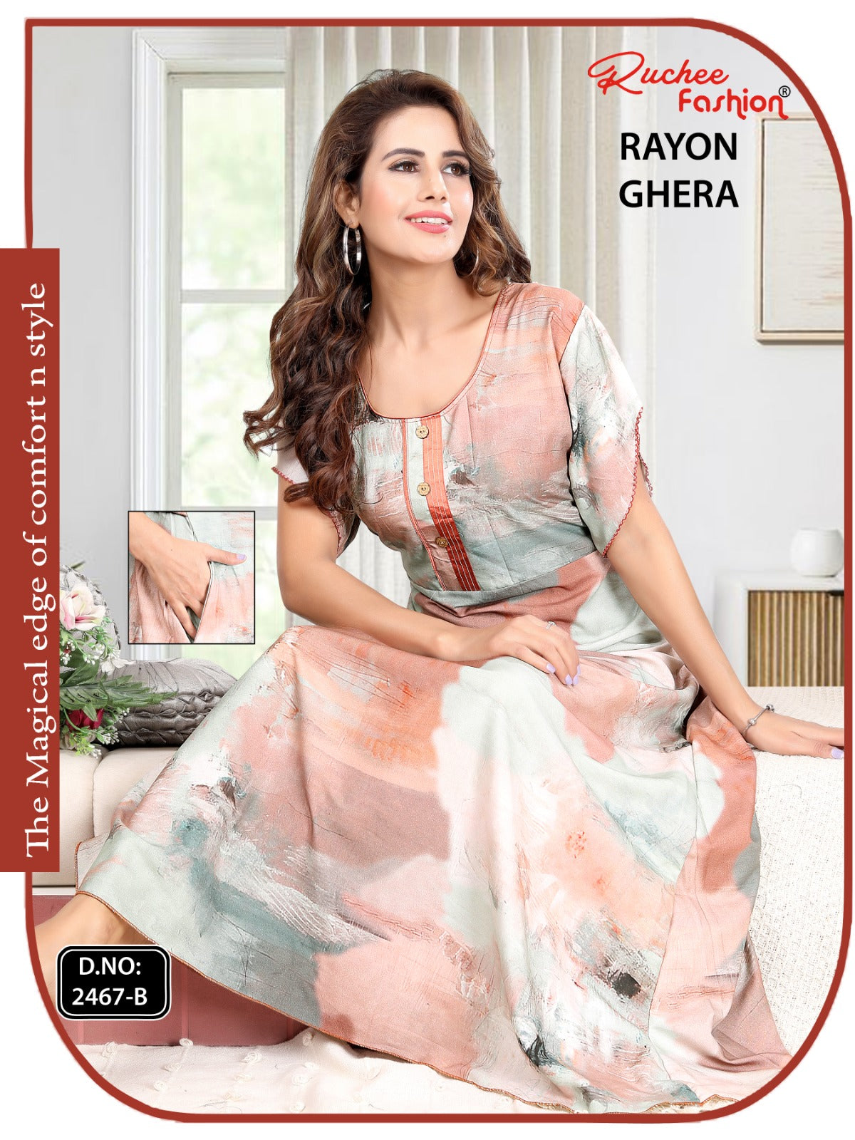 Rayon Ghera 301224 Ruchee Fashion Night Gowns Wholesaler Ahmedabad
