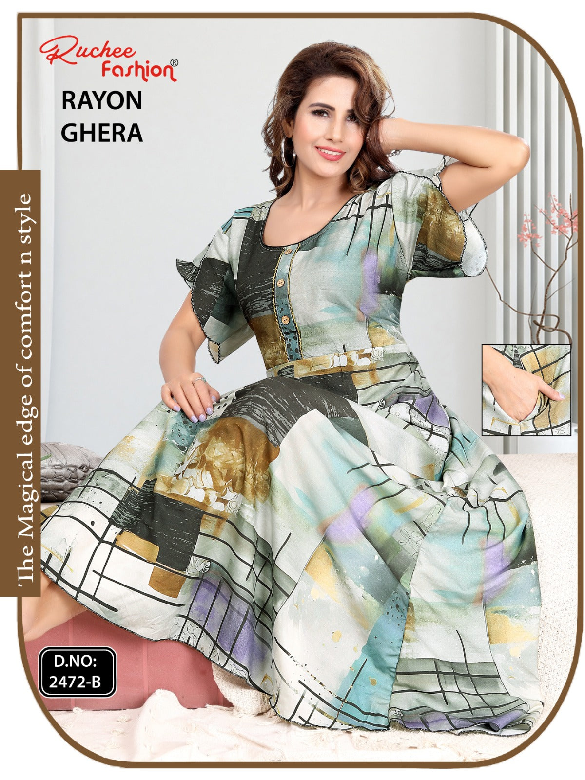 Rayon Ghera 301224 Ruchee Fashion Night Gowns Wholesaler Ahmedabad