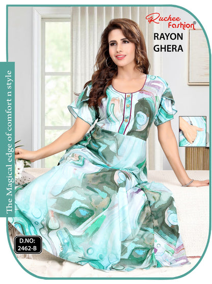 Rayon Ghera 301224 Ruchee Fashion Night Gowns Wholesaler Ahmedabad