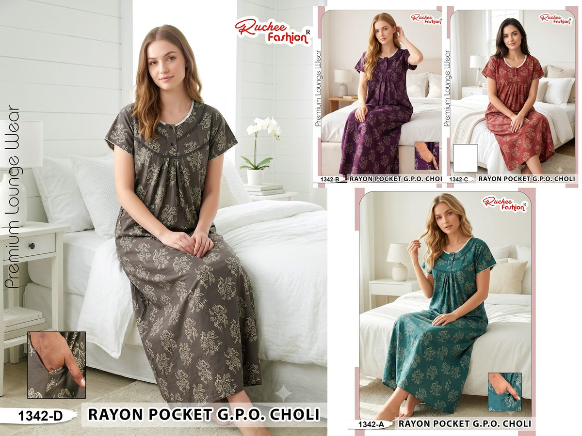 Rayon Gpo 0809 Ruchee Fashion Night Gowns Manufacturer Ahmedabad