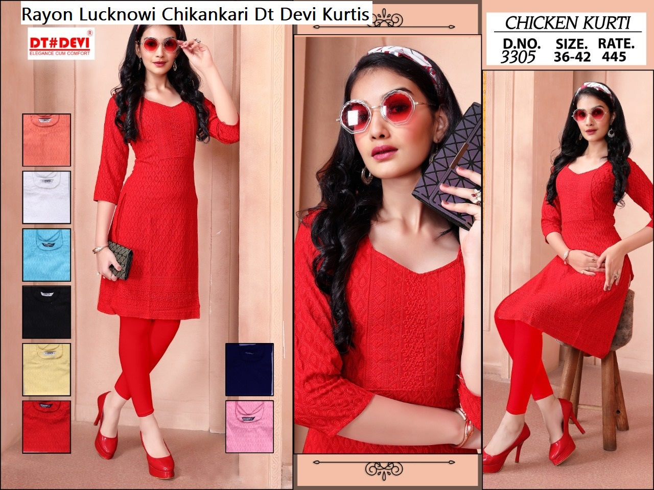 Rayon Lucknowi Chikankari Dt Devi Kurtis Wholesaler India