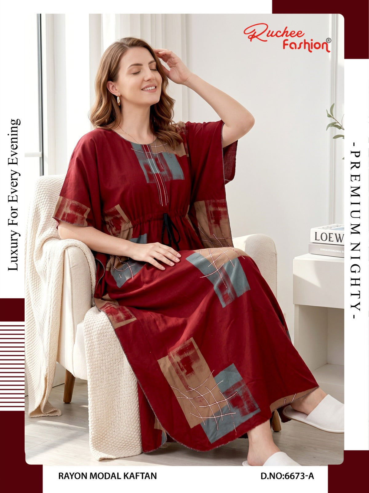 Rayon Modal 6668-6673 Ruchee Fashion Kaftan Nighty Wholesaler Ahmedabad
