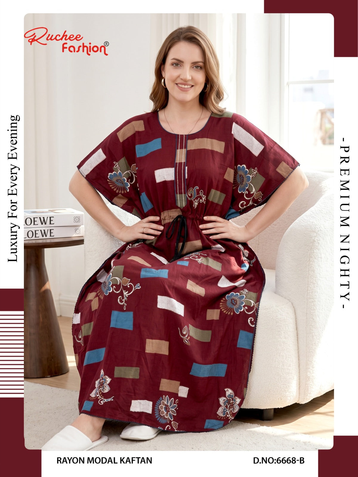 Rayon Modal 6668-6673 Ruchee Fashion Kaftan Nighty Wholesaler Ahmedabad