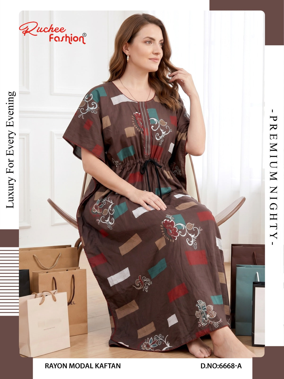 Rayon Modal 6668-6673 Ruchee Fashion Kaftan Nighty Wholesaler Ahmedabad