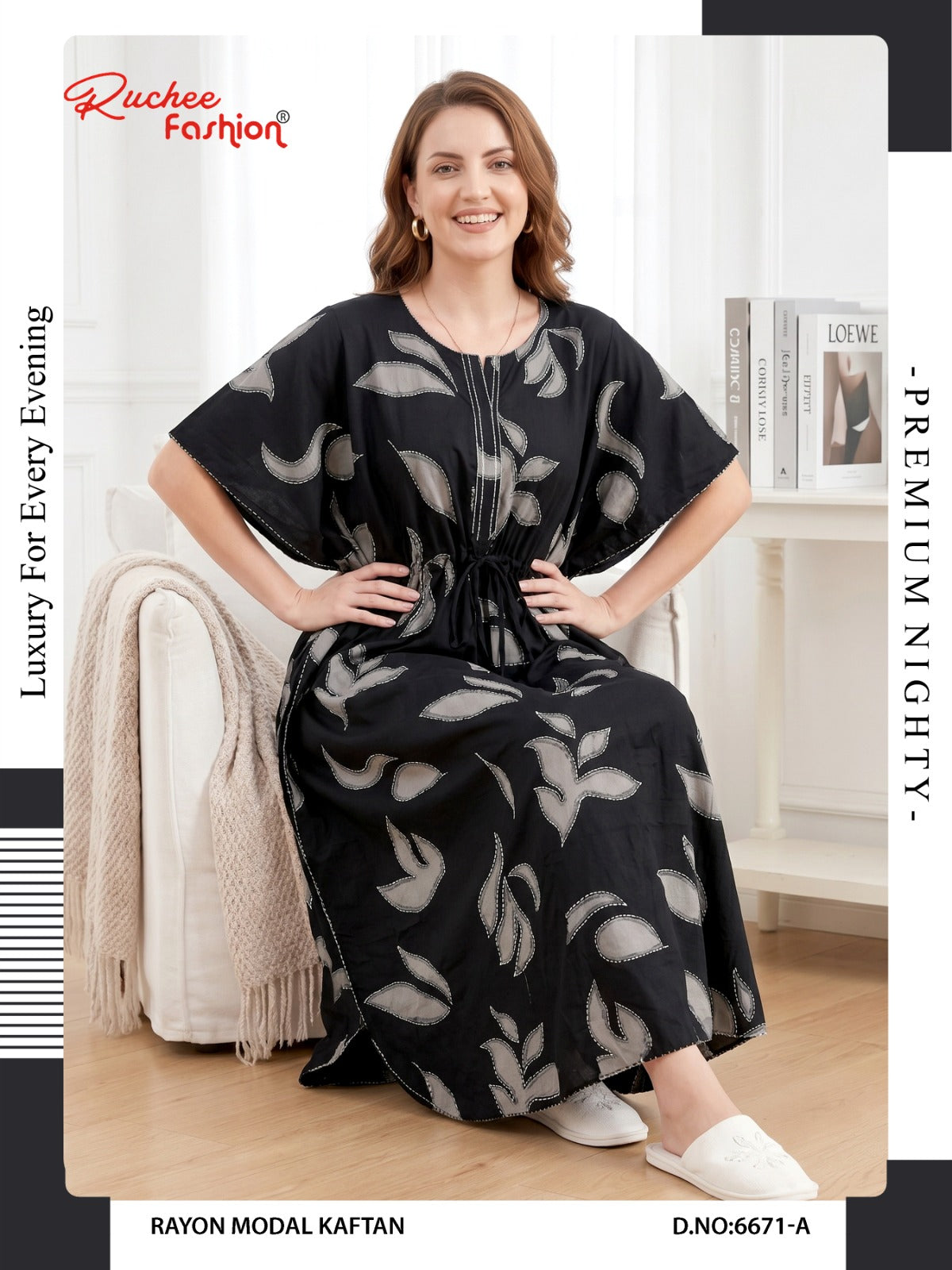 Rayon Modal 6668-6673 Ruchee Fashion Kaftan Nighty Wholesaler Ahmedabad