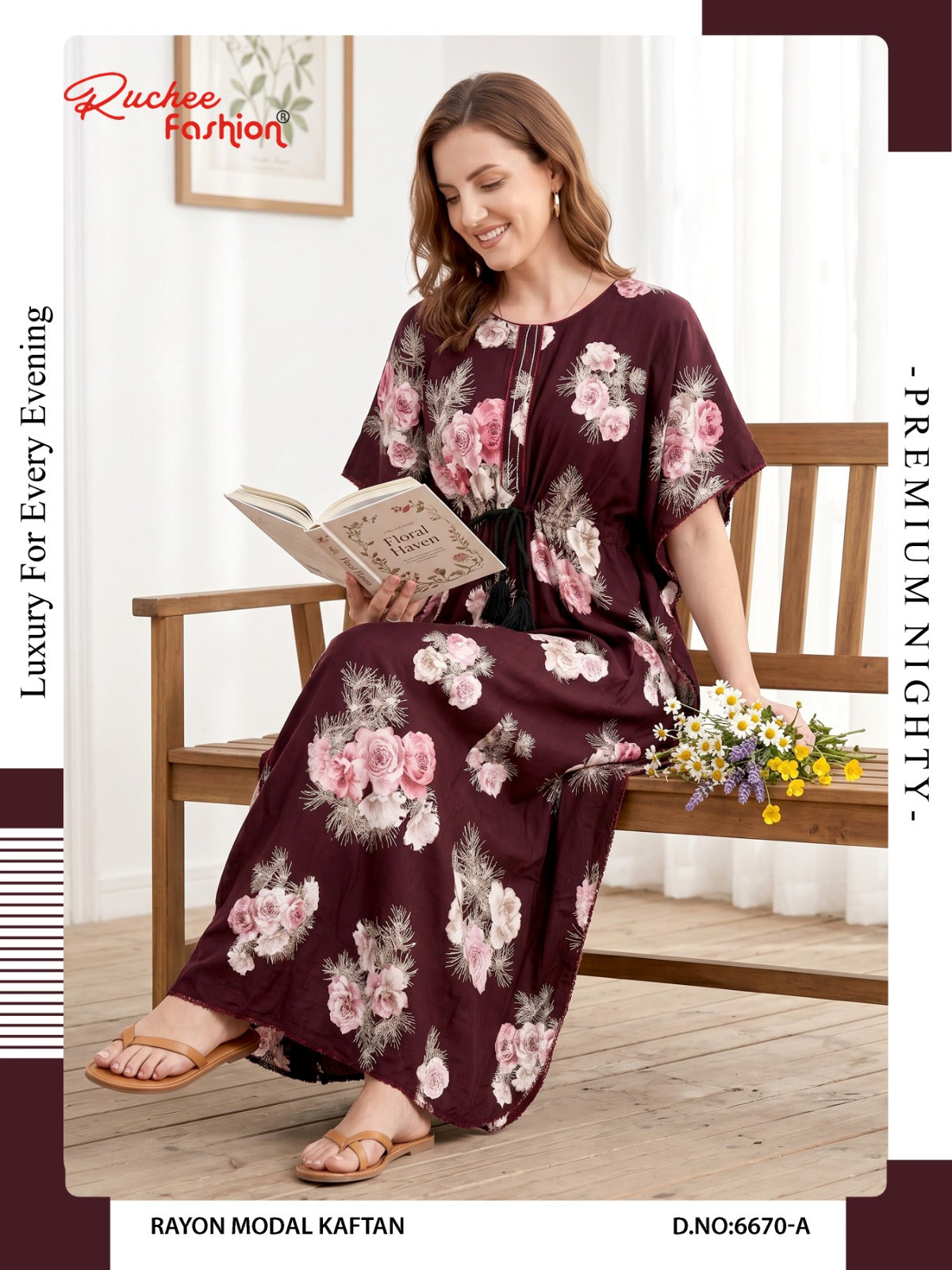 Rayon Modal 6668-6673 Ruchee Fashion Kaftan Nighty Wholesaler Ahmedabad