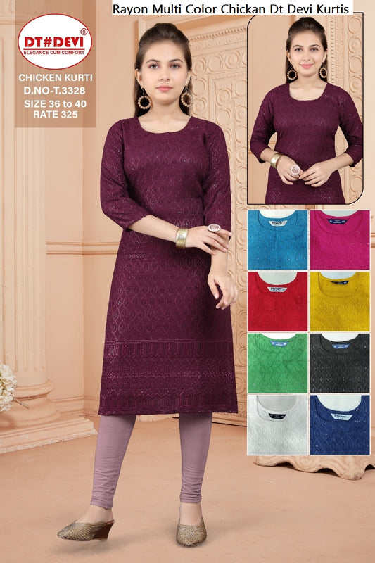 Rayon Multi Color Chickan Dt Devi Kurtis Manufacturer India