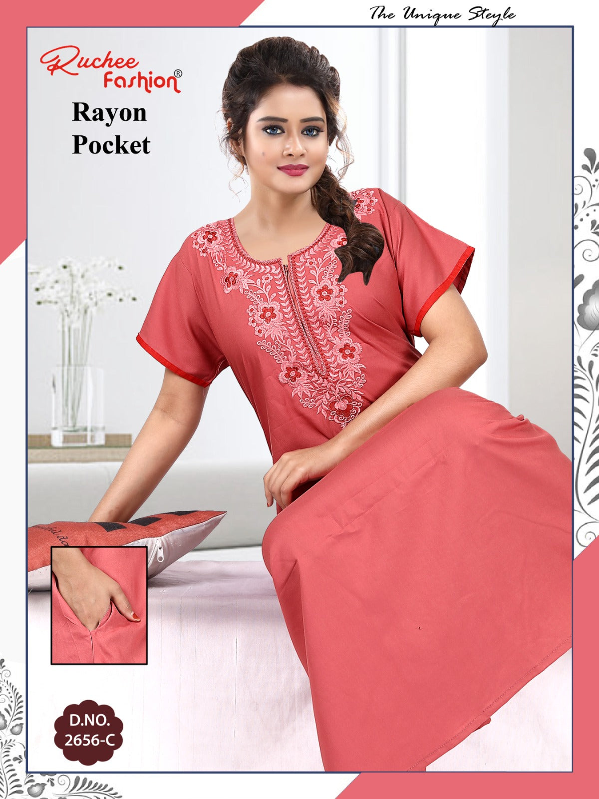 Rayon Pocket 050225 Ruchee Fashion Night Gowns Wholesale Price