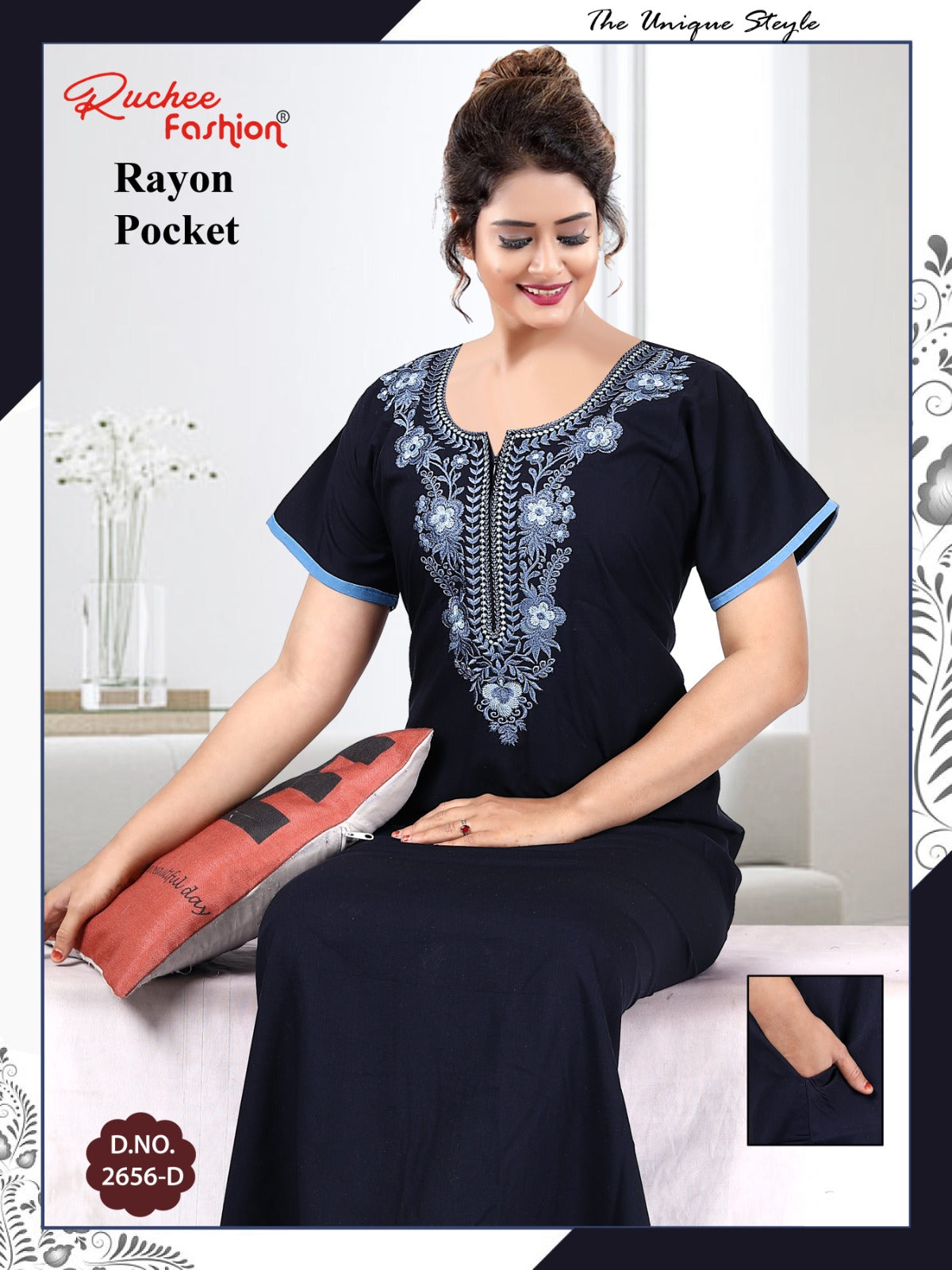 Rayon Pocket 050225 Ruchee Fashion Night Gowns Wholesale Price