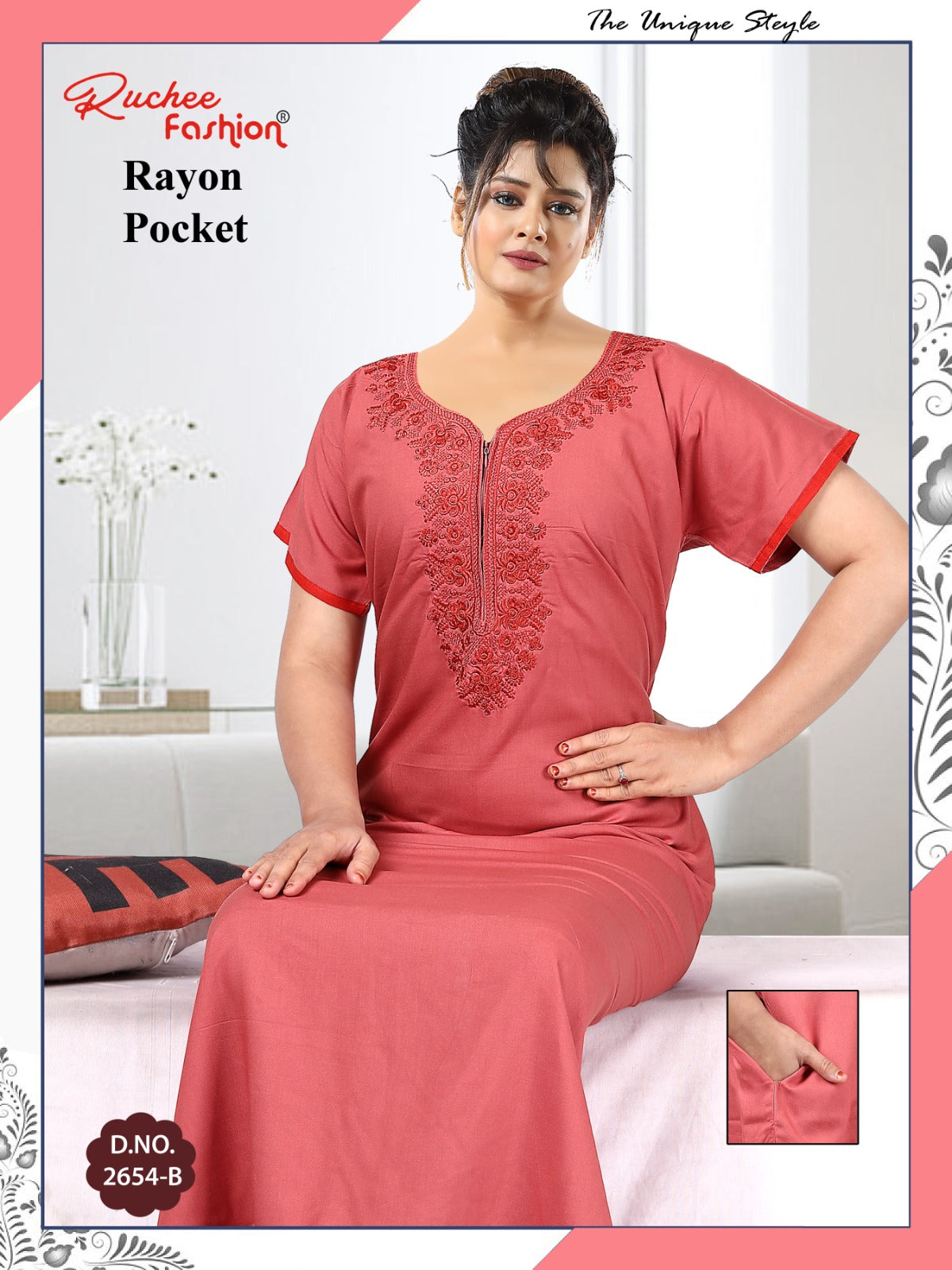 Rayon Pocket 050225 Ruchee Fashion Night Gowns Wholesale Price