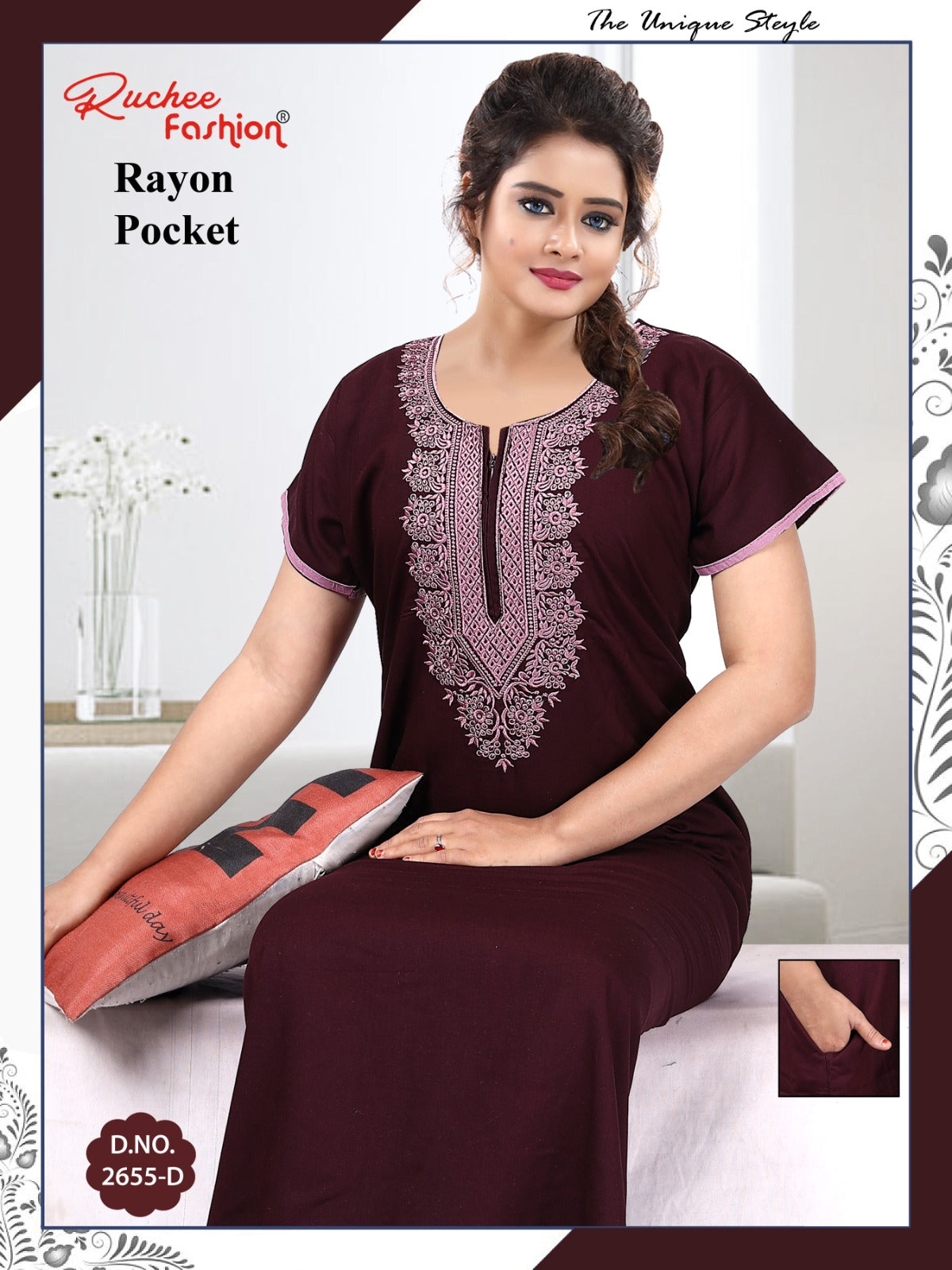 Rayon Pocket 050225 Ruchee Fashion Night Gowns Wholesale Price