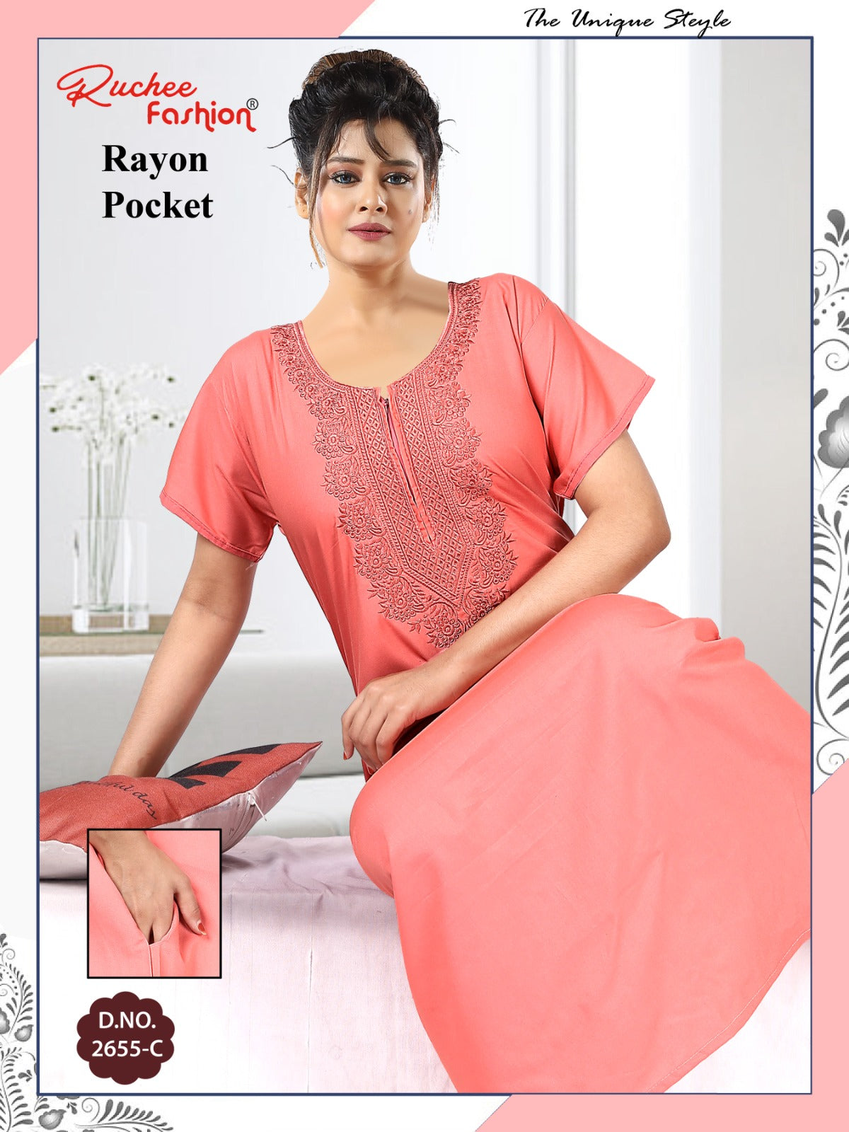 Rayon Pocket 050225 Ruchee Fashion Night Gowns Wholesale Price