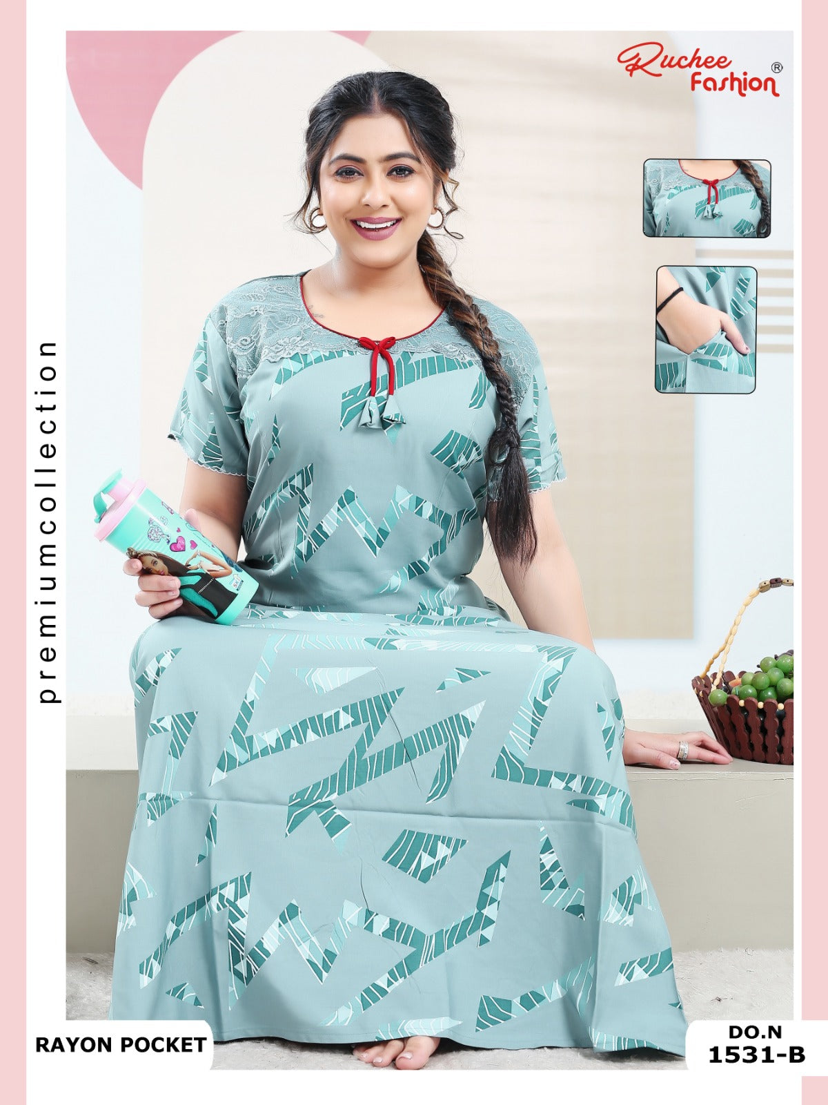 Rayon Pocket 100225 Ruchee Fashion Night Gowns Supplier India