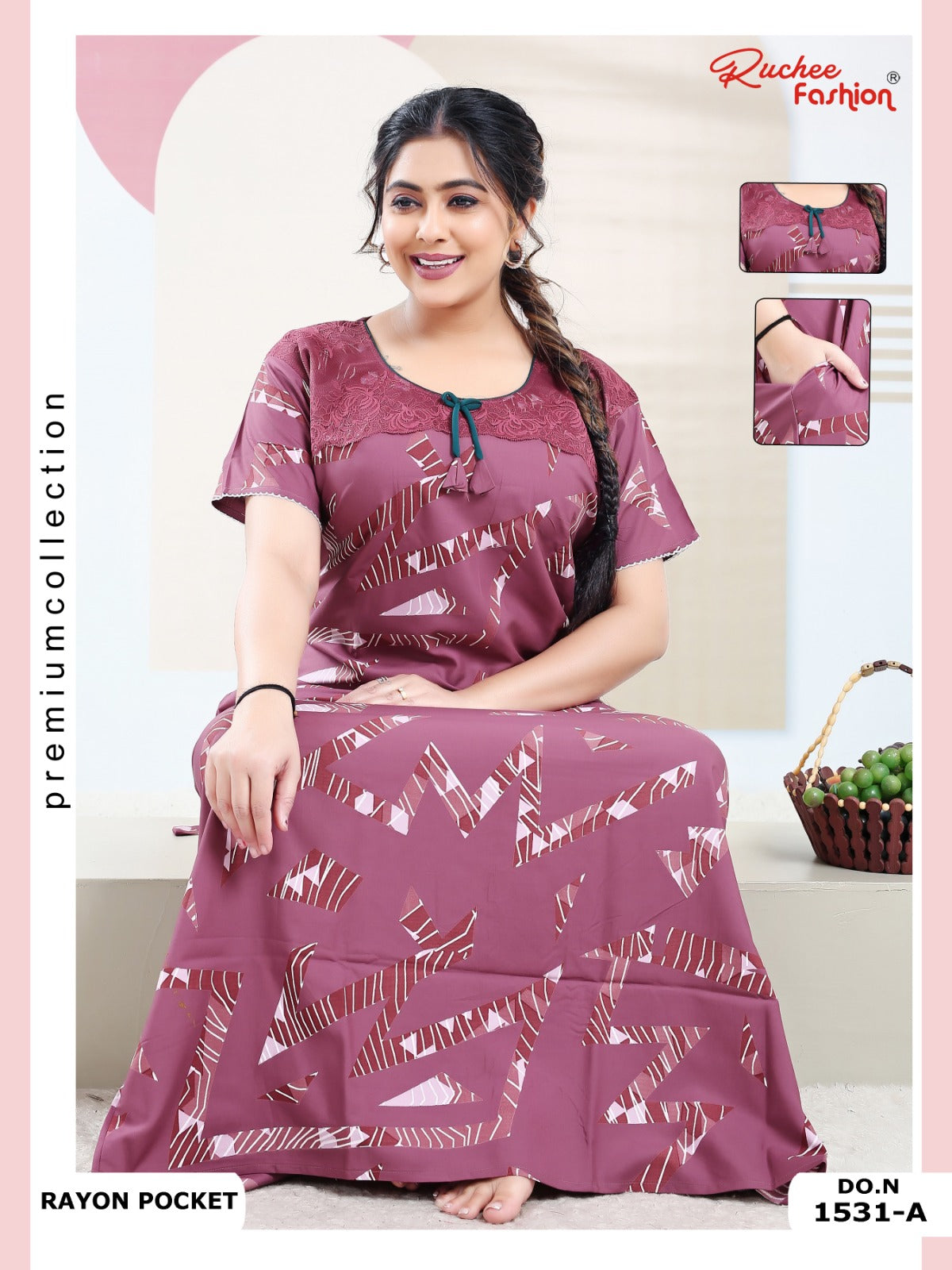 Rayon Pocket 100225 Ruchee Fashion Night Gowns Supplier India