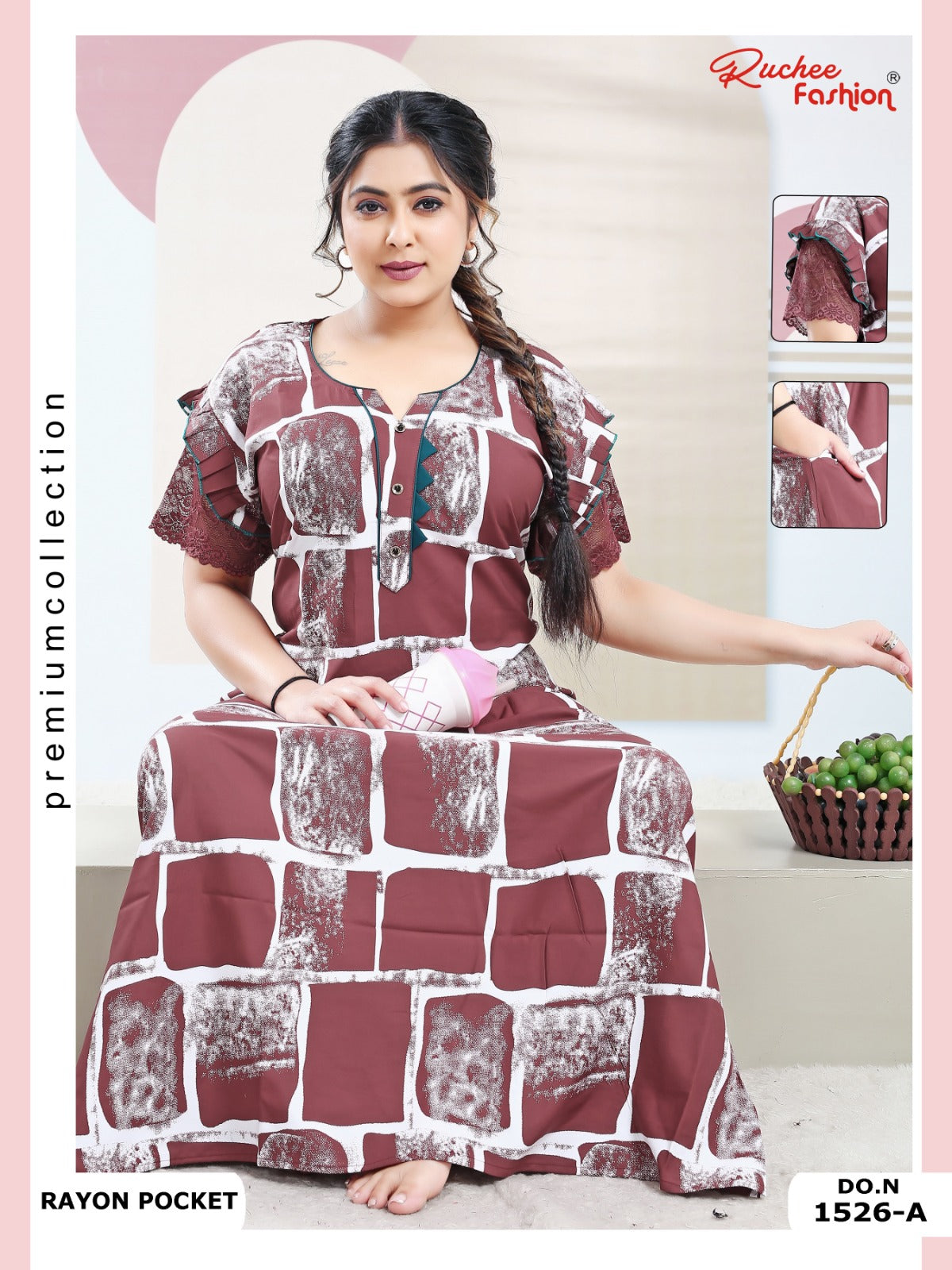 Rayon Pocket 100225 Ruchee Fashion Night Gowns Supplier India