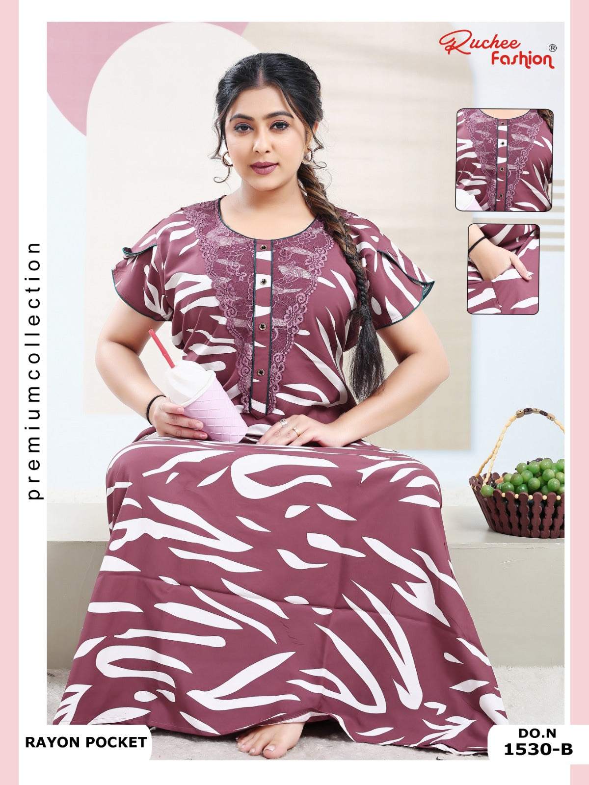 Rayon Pocket 100225 Ruchee Fashion Night Gowns Supplier India