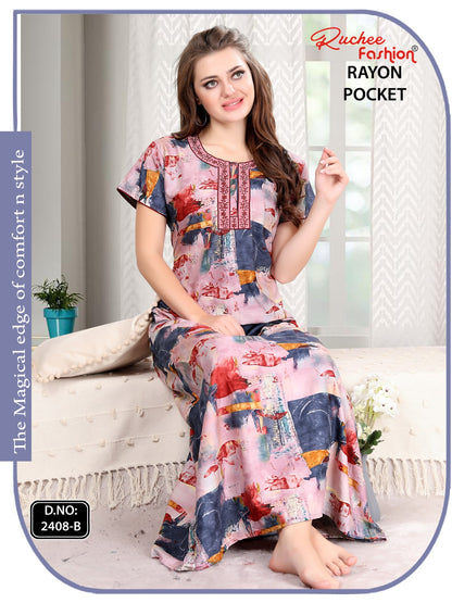 Rayon Pocket 111224 Ruchee Fashion Night Gowns Supplier Ahmedabad