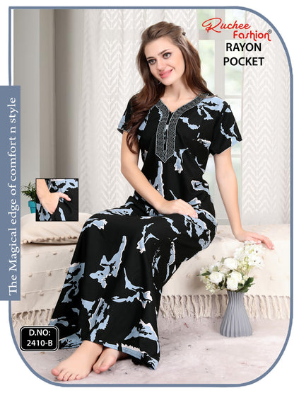 Rayon Pocket 111224 Ruchee Fashion Night Gowns Supplier Ahmedabad