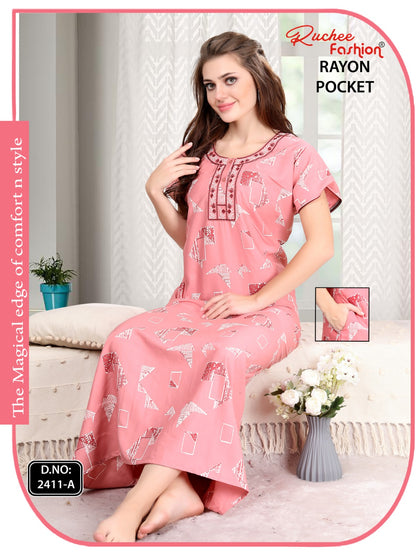 Rayon Pocket 111224 Ruchee Fashion Night Gowns Supplier Ahmedabad