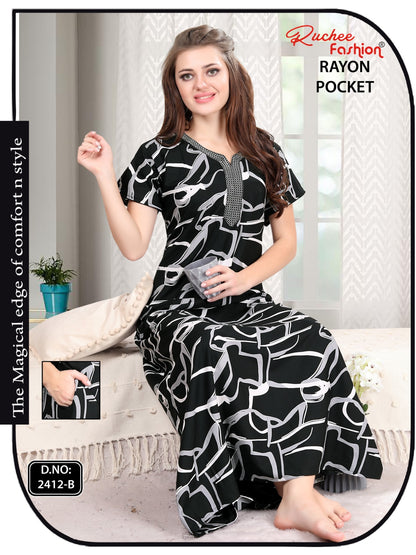 Rayon Pocket 111224 Ruchee Fashion Night Gowns Supplier Ahmedabad