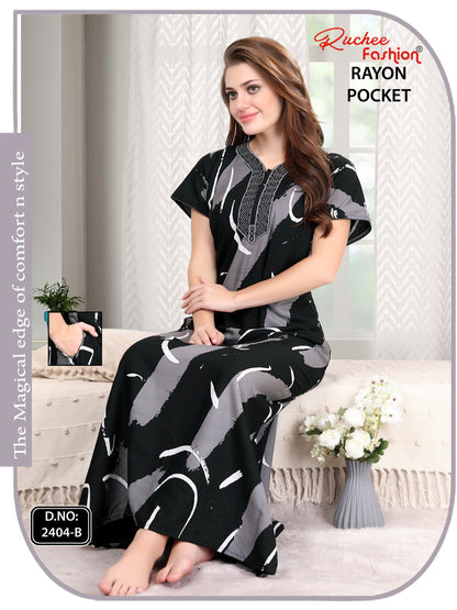 Rayon Pocket 111224 Ruchee Fashion Night Gowns Supplier Ahmedabad