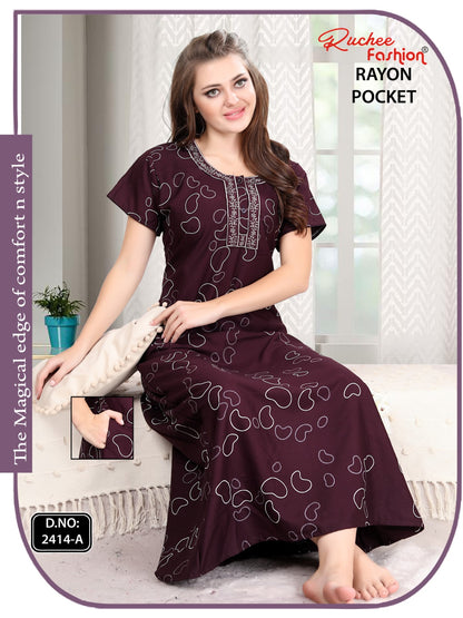 Rayon Pocket 111224 Ruchee Fashion Night Gowns Supplier Ahmedabad