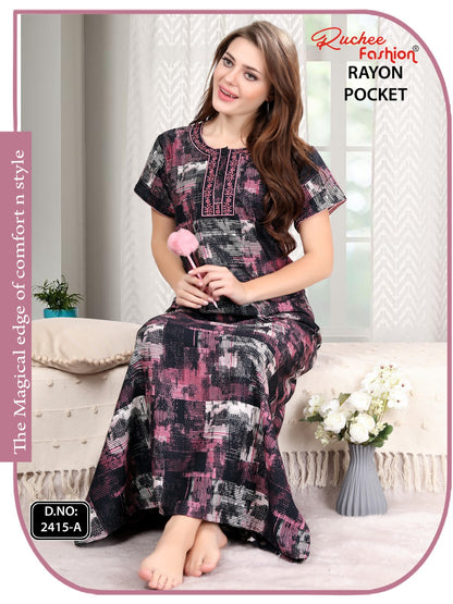 Rayon Pocket 111224 Ruchee Fashion Night Gowns Supplier Ahmedabad