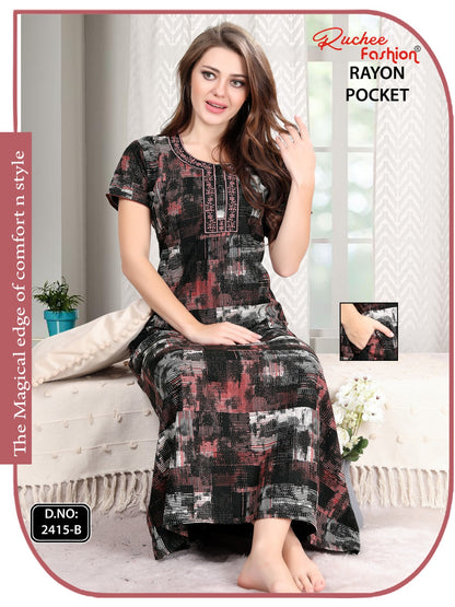 Rayon Pocket 111224 Ruchee Fashion Night Gowns Supplier Ahmedabad