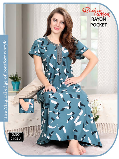 Rayon Pocket 111224 Ruchee Fashion Night Gowns Supplier Ahmedabad