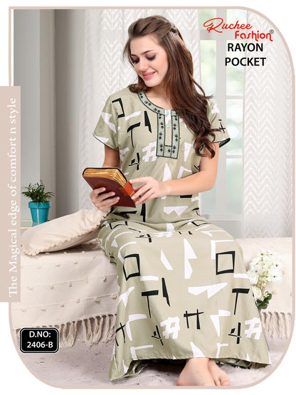 Rayon Pocket 111224 Ruchee Fashion Night Gowns Supplier Ahmedabad
